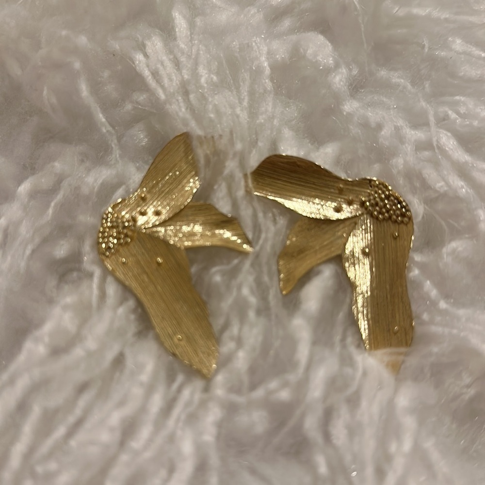 Anthropologie Gold Half Flower Earrings